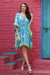 Printed cotton caftan, 'Diamonds Are Forever' - Screen Printed Turquoise Cotton Caftan from India