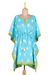 Printed cotton caftan, 'Diamonds Are Forever' - Screen Printed Turquoise Cotton Caftan from India