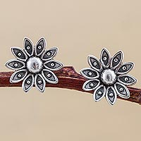 Sterling silver stud earrings, 'Spreading Lotus' - Sterling Silver Floral Stud Earrings from Peru