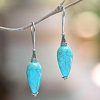 Sterling silver drop earrings, 'Palace Fountain' - Blue Reconstituted Turquoise and Silver Earrings from Bali