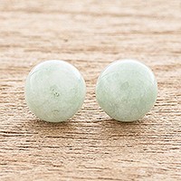 Jade stud earrings, 'Serene Style in Green'