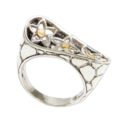 Gold accent sterling silver cocktail ring, 'I'm a Star' - Handmade Balinese 18k Sterling Silver Cocktail Ring