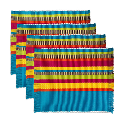 Cotton blend placemats, 'Caribbean Rainbow' (set of 4) - Set of 4 Handwoven Cotton Blend Striped Placemats