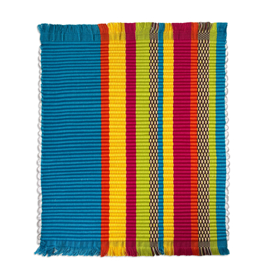 Cotton blend placemats, 'Caribbean Rainbow' (set of 4) - Set of 4 Handwoven Cotton Blend Striped Placemats