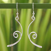 Sterling silver dangle earrings, 'Thai Life' - Sterling Silver Dangle Earrings