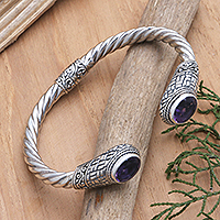 Amethyst cuff bracelet, 'Trust Your Love' - Handcrafted Sterling Silver Amethyst Cuff Bracelet