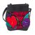Cotton accent leather sling, 'Traveling Bouquet in Black' - Floral Cotton Accent Leather Sling in Black from Mexico