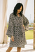 Short rayon batik robe, 'Nebula in Pewter' - Pewter Grey Batik Short Rayon Robe