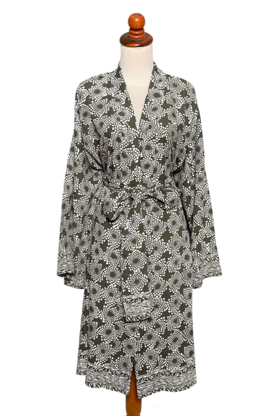 Kurze Robe aus Viskose-Batik - Kurzer Morgenmantel aus zinngrauem Batik-Rayon