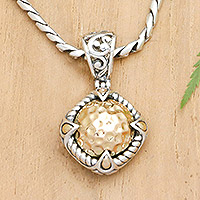 Gold-accented pendant necklace, ‘Shimmering Ball’ - Sterling Silver Necklace with Gold-Accented Ball Pendant