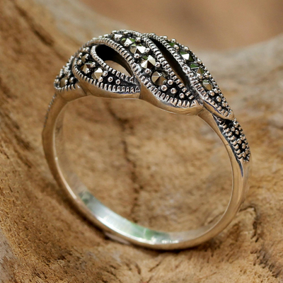 Marcasite cocktail ring, 'Glistening Ribbons' - Marcasite and Sterling Silver Cocktail Ring from Thailand