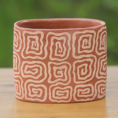 Ceramic decorative vase, 'Earth Mist' - Oval Terracotta Decorative Vase from Java