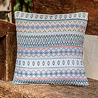Cotton cushion cover, 'Little Reef' - Handloomed Blue Cotton Cushion Cover from Guatemala