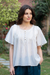 Cotton voile blouse, 'Flutter' - Short-Sleeved White Cotton Voile Blouse