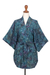 Batik rayon kimono jacket, 'Teal Jungle' - Handcrafted Batik Rayon Kimono Jacket with Leafy Pattern thumbail