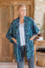 Batik rayon kimono jacket, 'Teal Jungle' - Handcrafted Batik Rayon Kimono Jacket with Leafy Pattern (image 2b) thumbail