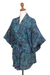 Batik rayon kimono jacket, 'Teal Jungle' - Handcrafted Batik Rayon Kimono Jacket with Leafy Pattern (image 2e) thumbail