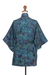 Batik rayon kimono jacket, 'Teal Jungle' - Handcrafted Batik Rayon Kimono Jacket with Leafy Pattern (image 2f) thumbail