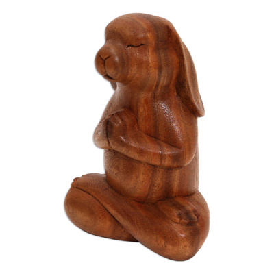 Wood sculpture, 'Praying Beagle in Brown' - Suar Wood Praying Beagle Sculpture from Bali