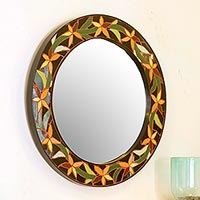 Espejo, 'narcisos' - espejo de cerámica de mosaico indio de comercio justo
