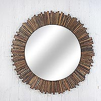 Teak wood wall mirror, 'Teak Rays' - Hanmade Teak Wood Wall Mirror from Thailand