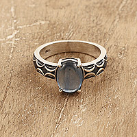 Sapphire and kyanite cocktail ring, 'Serene Treasures' - Sapphire and Kyanite Polished Sterling Silver Cocktail Ring
