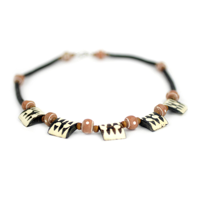 Bone and ceramic beaded necklace, 'Amaria' - Handcrafted Bone and Recycled Bead Necklace