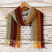 100% alpaca scarf, 'Eucalyptus Forest' - Multicoloured Striped Scarf Hand-woven with 100% Alpaca