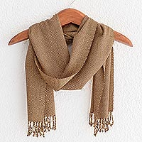 Cotton scarf, 'Coffee Break' - Hand Woven Brown Cotton Scarf