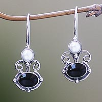 Onyx and pearl drop earrings, 'Sunrise Spirit' - Onyx and pearl drop earrings