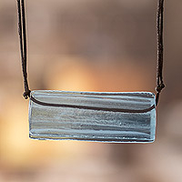 Collar colgante de vidrio reciclado, 'Crystalline Deep Blue' - Collar colgante de vidrio reciclado azul oscuro de Costa Rica