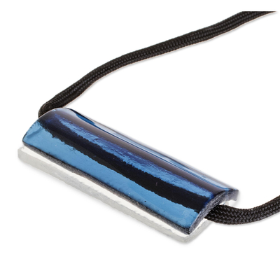 Recycled glass pendant necklace, 'Crystalline Deep Blue' - Dark Blue Recycled Glass Pendant Necklace from Costa Rica