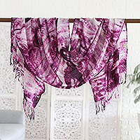 Tie-dyed wool shawl, 'Purple Spectacle' - Handcrafted Shibori Tie-Dyed Wool Shawl in Purple Tones