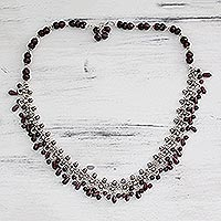 Garnet waterfall necklace, 'Mughal Regent' - Sterling Silver and Garnet Necklace from India