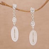 Sterling silver filigree dangle earrings, 'Glistening Ovals' - Oval Sterling Silver Filigree Dangle Earrings from Bali