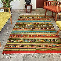 Zapotec wool rug, 'Living colours' (5x8.5) - Handwoven Multicolour Zapotec Wool Rug from Mexico (5 x 8.5)