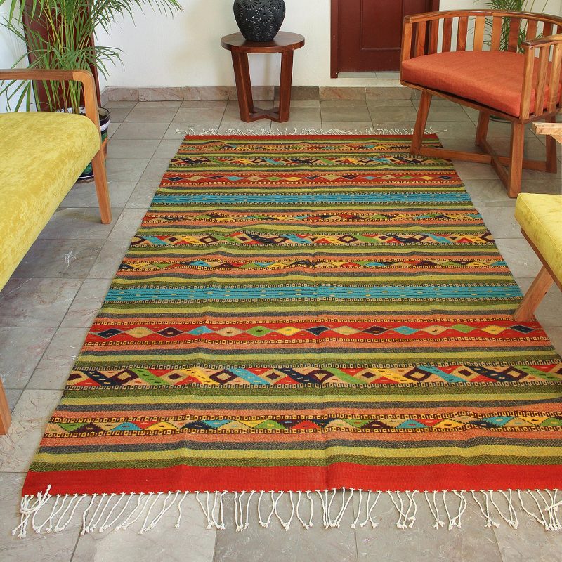 Handwoven Multicolor Zapotec Wool Rug from Mexico (5 x 8.5