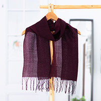 100% alpaca scarf, 'Purple Look' - Peruvian Purple Fringed Scarf Hand-Woven in 100% Alpaca