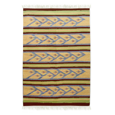 Wool dhurrie rug, 'Summer Dance' (4x6) - Fair Trade Geometric Wool Area Rug (4x6)