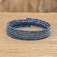 Beaded wrap bracelet, 'Shimmering Azure'