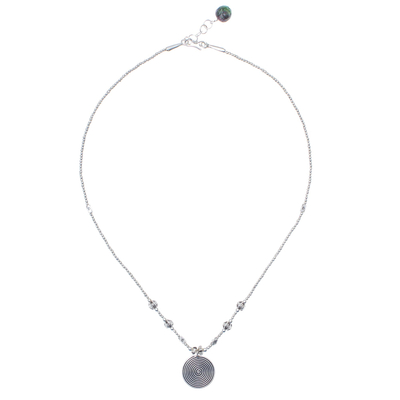 Silver and agate beaded pendant necklace, 'Cool Hill Tribe' - Karen Silver and Agate Beaded Pendant Necklace from Thailand