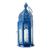 Aluminum and glass hanging candle holder, 'Bazaar Blue' (medium) - Blue Hanging Lantern with Decorative Glass from India