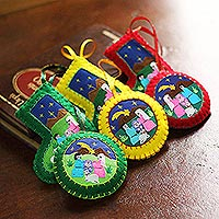 Applique ornaments, 'Christmas Fiesta' (set of 6) - Applique Christmas Ornaments Set of 6 Handmade in Peru