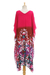 Cotton batik caftan, 'Fanfare in Fuchsia' - All Cotton Batik Caftan Dress in Fuchsia and Red