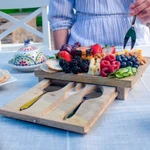 Wood charcuterie board and stainless steel cheese knives set, 'Charcuterie Cravings' - Wooden Charcuterie Board with Stainless Steel Cheese Knives
