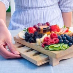 Wood charcuterie board and stainless steel cheese knives set, 'Charcuterie Cravings' - Wooden Charcuterie Board with Stainless Steel Cheese Knives
