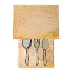 Wood charcuterie board and stainless steel cheese knives set, 'Charcuterie Cravings' - Wooden Charcuterie Board with Stainless Steel Cheese Knives