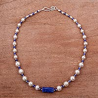 Sodalite beaded pendant necklace, 'Infinite Ocean' - Sodalite and Sterling Silver Beaded Necklace from Peru