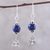 Lapis lazuli dangle earrings, 'Lotus Passion' - Lapis Lazuli Lotus Dangle Earrings from India