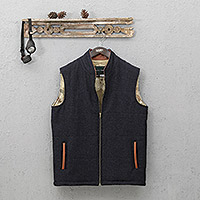 Chaleco de tweed de lana irlandesa, 'Sporting Elegance' - Chaleco de tweed de mezcla de lana azul marino para hombre de Irlanda